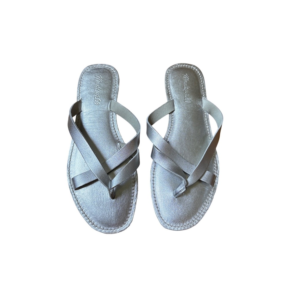 Madewell Boardwalk Sandals Women Silver Metallic Strappy Flat SIZE 8